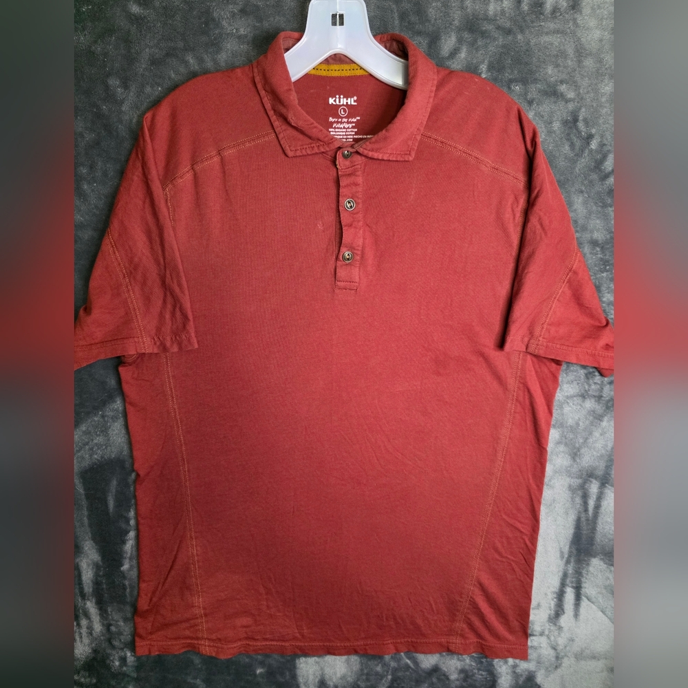 Kuhl Shirt Mens Large Wayfarer Short Sleeve Polo Wildfibre Organic Cotton Hiking